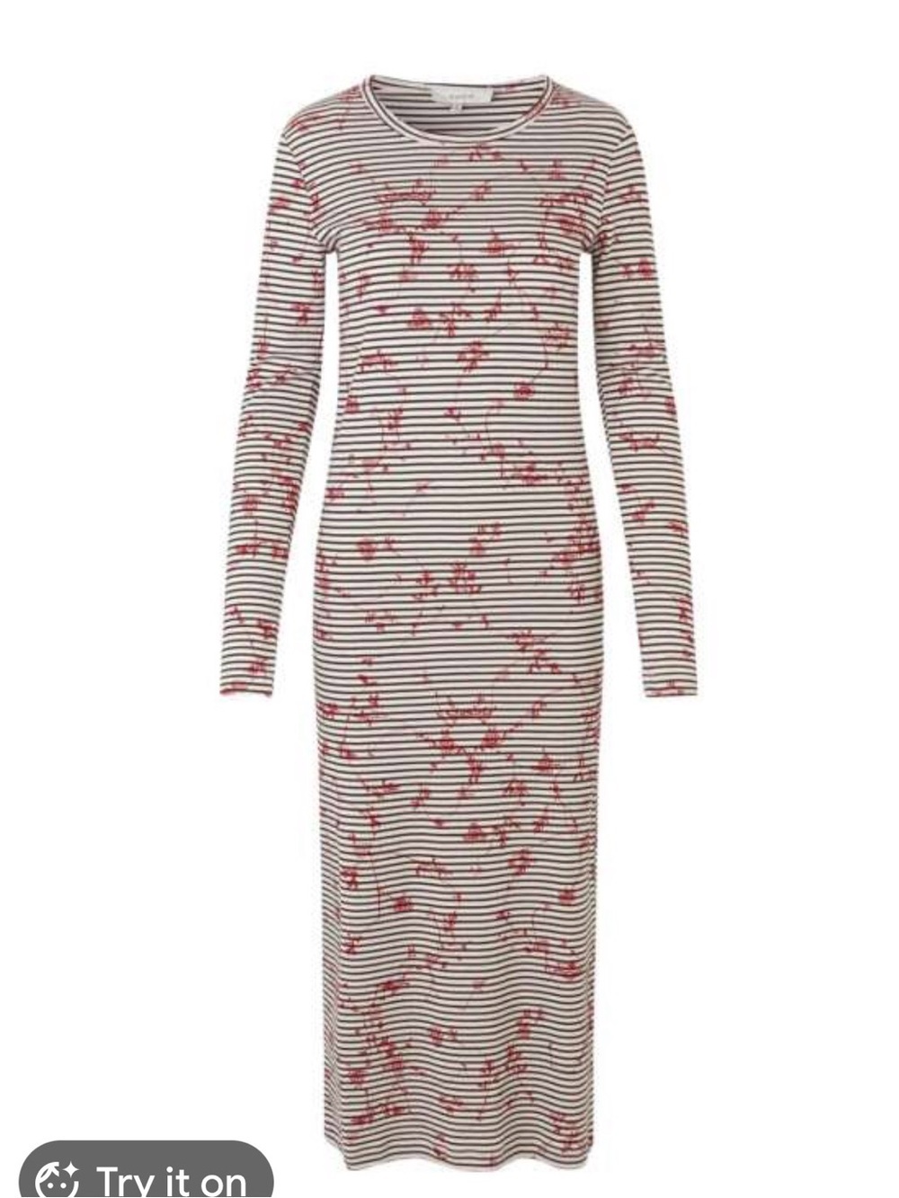 Munthe Nete Lang Kjole dress striped pattern w red floral print Sz 36